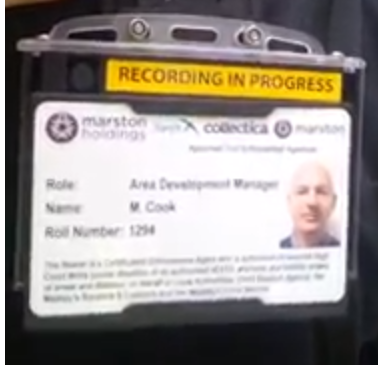 Close-up of bailiff bodycam device